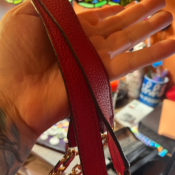 Michael Kors Mercer Chain Bright Red Tote Leather - Picture 7 of 16